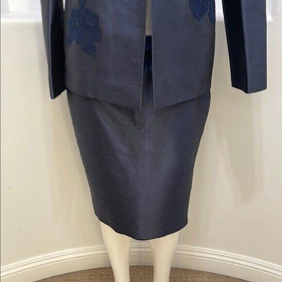 Linda Allard By Ellen Tracy Navy Women's Silk Jacket & Skirt Set Size 12/14 - Picture 9 of 16